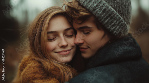 Young couple embracing tenderly, sharing smiles, psychological health advocate