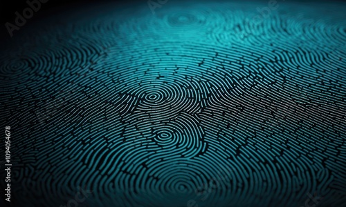 Closeup of glowing blue fingerprint pattern in abstract digital design