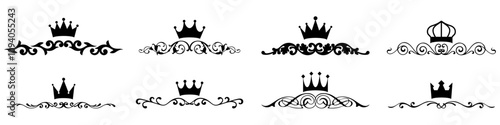 Elegant royal swirls with crown, Victorian Scrolls decorative elements, vintage calligraphic lines text dividers, premium luxury crown elements