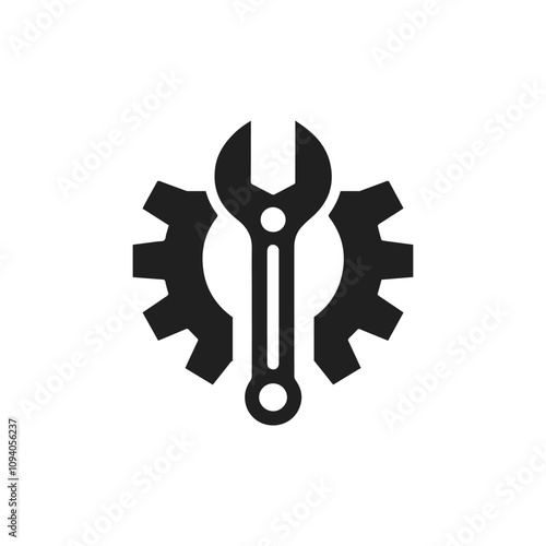 wrench with gear Logo, Service tool symbol, setting sign, isolated on white background, Icon illustration