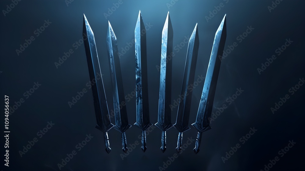 Levitating Mace Blades on Solid Color Background with High Definition Details Levitating Mace Blades on Solid Color Background with High Definition Details