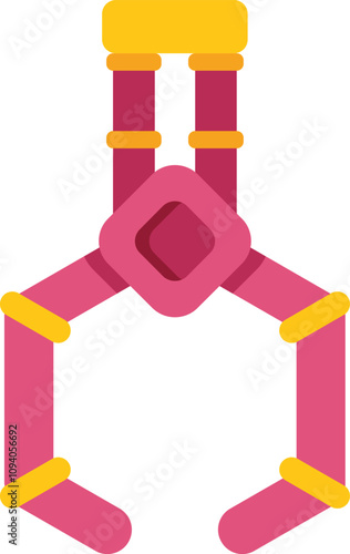 Pink robotic arm holding an object with two claws, automation and artificial intelligence concept