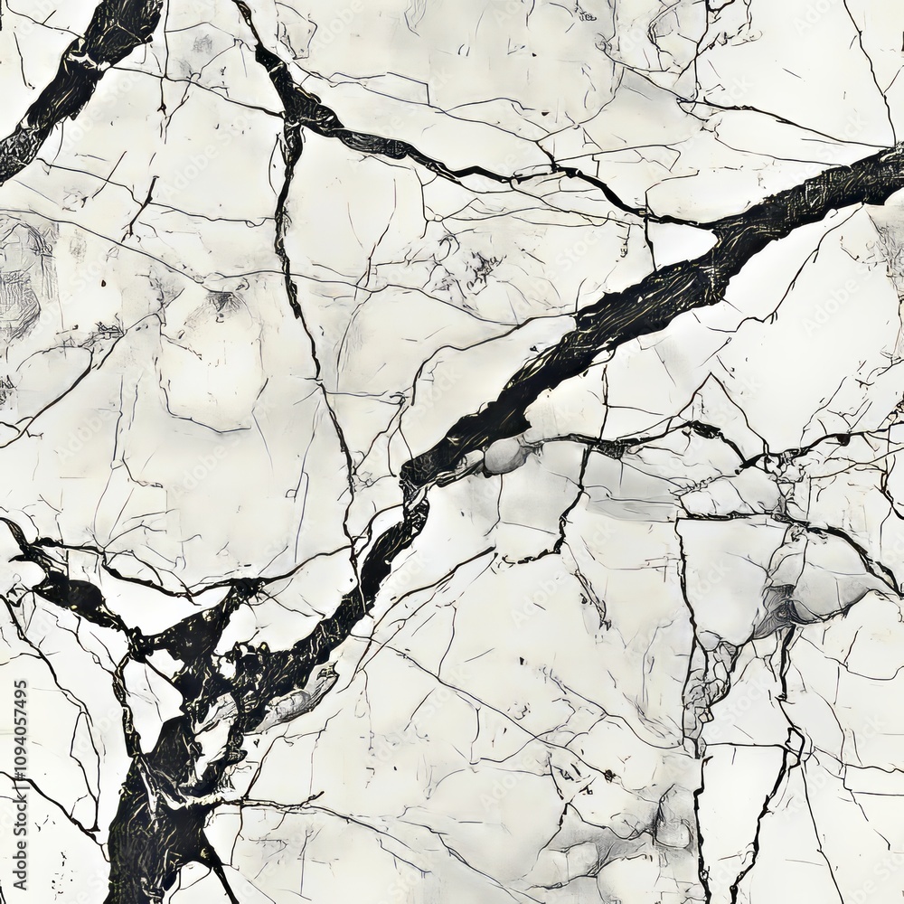 Fototapeta premium Seamless pattern of gray marble with bold black veins running across the surface