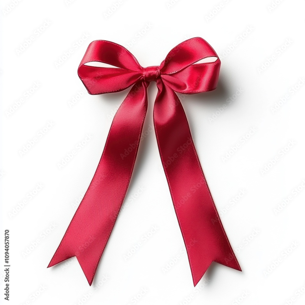 Elegant Red Satin Bow with Two Long Ribbons Perfect for Gift Wrapping or Craft Projects Isolated on a Clean White Background Elegant Red Satin Bow with Two Long Ribbons Perfect for Gift Wrapping or Craft Projects Isolated on a Clean White Background