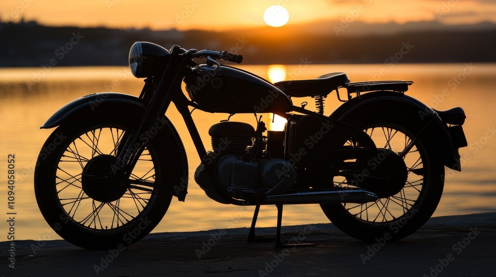 Fototapeta premium Motorcycle Silhouette at Sunset on the Beach