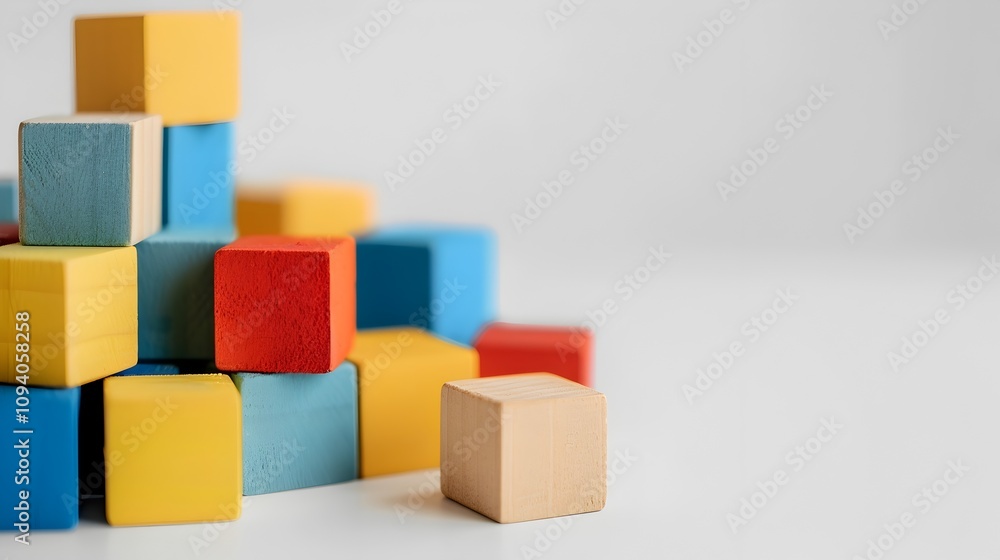 Minimal Colorful Geometric Cubes - Classic Baby Toys on White Background Minimal Colorful Geometric Cubes - Classic Baby Toys on White Background
