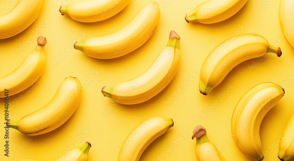 A vibrant arrangement of bananas on a bright yellow background. A vibrant arrangement of bananas on a bright yellow background.