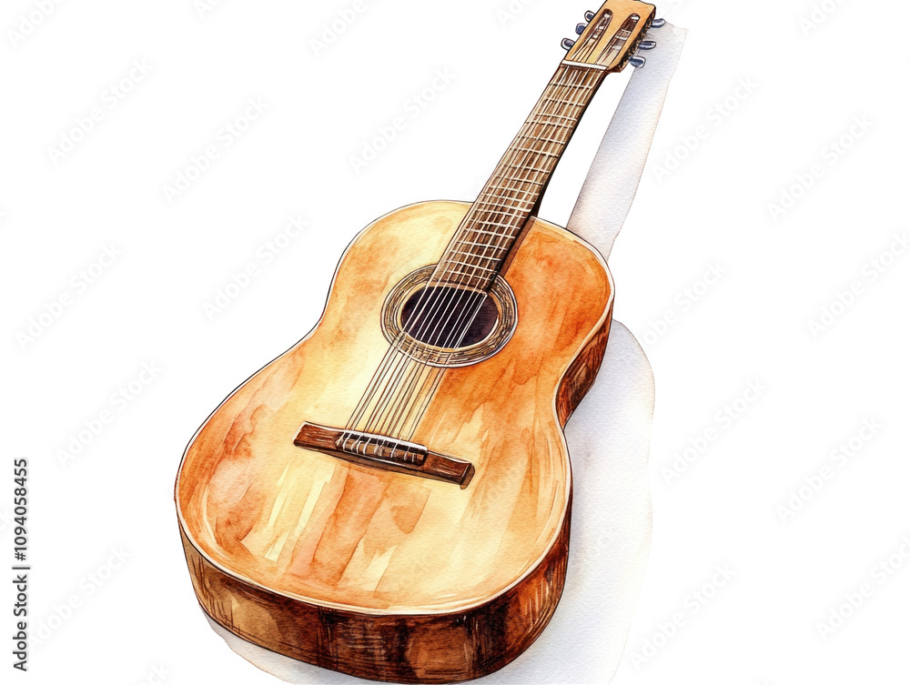 Fototapeta premium Classic Acoustic Guitar Watercolor Illustration