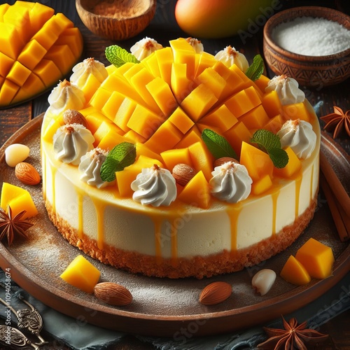 Mango and Coconut Cheesecake Tropical flavors in a lusciously cr photo