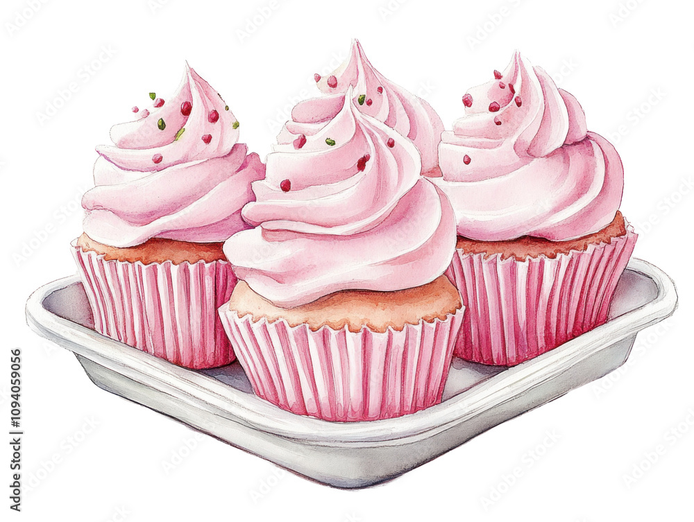 Delightful Pink Frosted Cupcakes on a Tray Delightful Pink Frosted Cupcakes on a Tray
