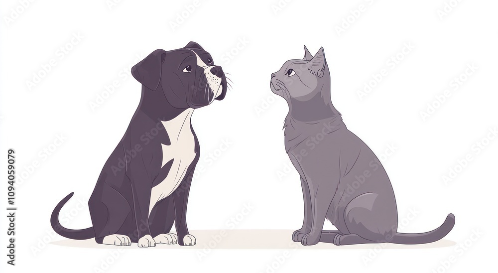 A dog and a cat sitting together, showcasing a friendly interaction. A dog and a cat sitting together, showcasing a friendly interaction.