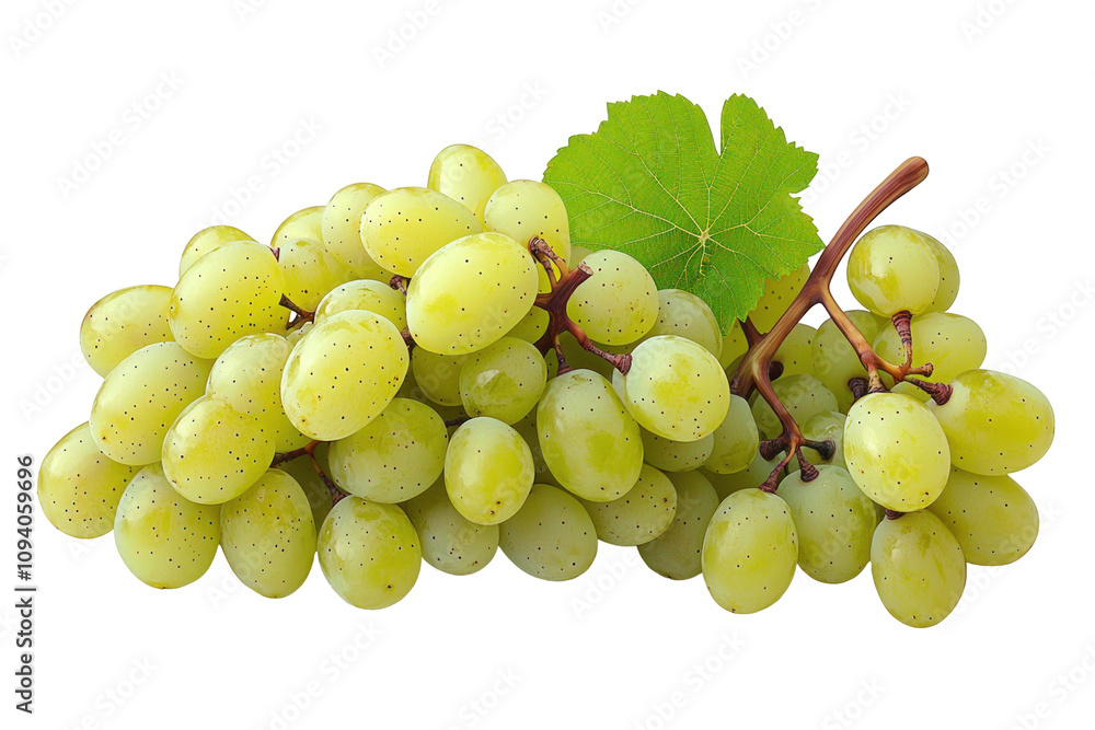 Obraz premium Fresh Green Grapes with Leaf Isolated on transparent background