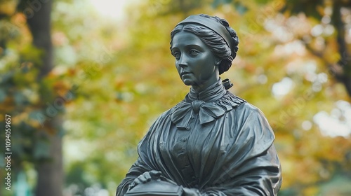 Florence Nightingale Statue in Autumnal Park Setting. AI Generated