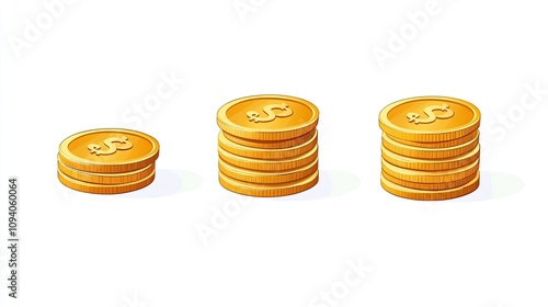 Golden Coin Stacks: A visual representation of financial growth and wealth, featuring three stacks of golden coins, each progressively larger than the last.