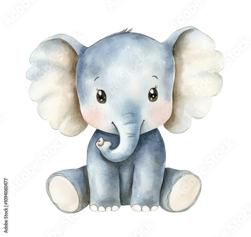Cute Watercolor Cartoon Elephant Illustration