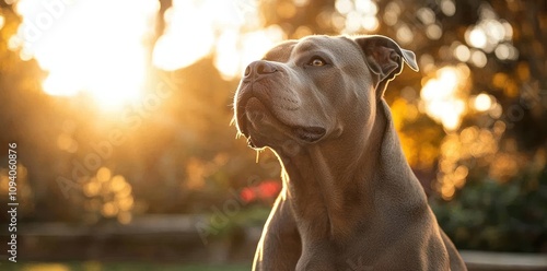 Majestic Grey Dog Silhouetted Against Sunset Glow photo