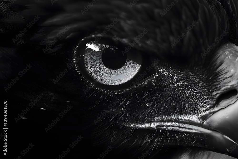 Close-up of eagle's eye, intense gaze, sharp details of feathers, subtle reflection of sky in eye, soft lighting, minimal background. Close-up of eagle's eye, intense gaze, sharp details of feathers, subtle reflection of sky in eye, soft lighting, minimal background.