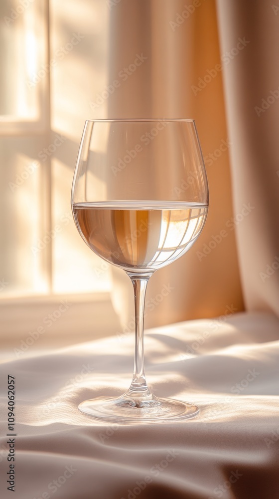 Glass of White Wine with Sunlight Streaming Through Window, Creating Warm and Inviting Ambiance Glass of White Wine with Sunlight Streaming Through Window, Creating Warm and Inviting Ambiance