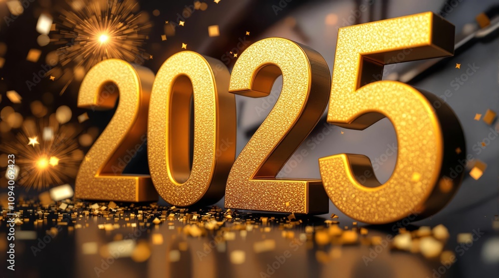 New Year 2025 Banner, Shining background with golden numbers 2025, fireworks and glitter sparkles, for New Year decor, background, greeting posters New Year 2025 Banner, Shining background with golden numbers 2025, fireworks and glitter sparkles, for New Year decor, background, greeting posters
