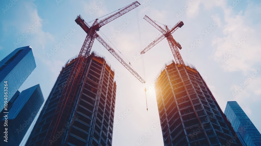 Fototapeta premium Constructing a building city center construction site overview