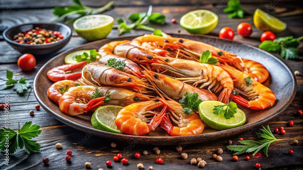 Tasty Shrimp and Prawns on a Plate - A Delicious Seafood Meal Ready to Savor, Perfectly Positioned with Copy Space for Food Blogs and Culinary Presentations Tasty Shrimp and Prawns on a Plate - A Delicious Seafood Meal Ready to Savor, Perfectly Positioned with Copy Space for Food Blogs and Culinary Presentations