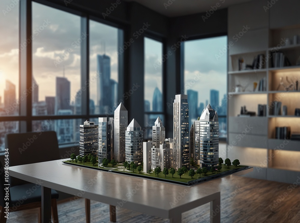 Fototapeta premium Businessman and futuristic 3d render model of a city