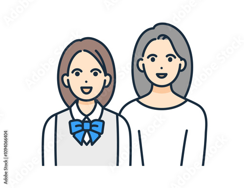 お母さんと娘。微笑む親子のベクターイラスト素材。