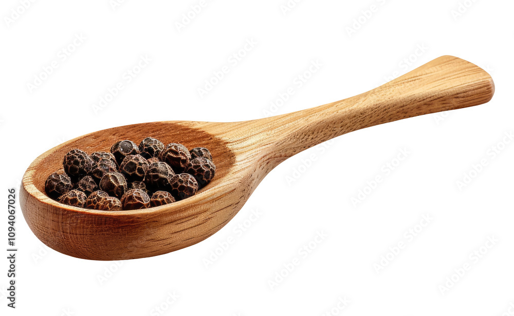 Wooden spoon with peppercorns isolated on transparent background Wooden spoon with peppercorns isolated on transparent background
