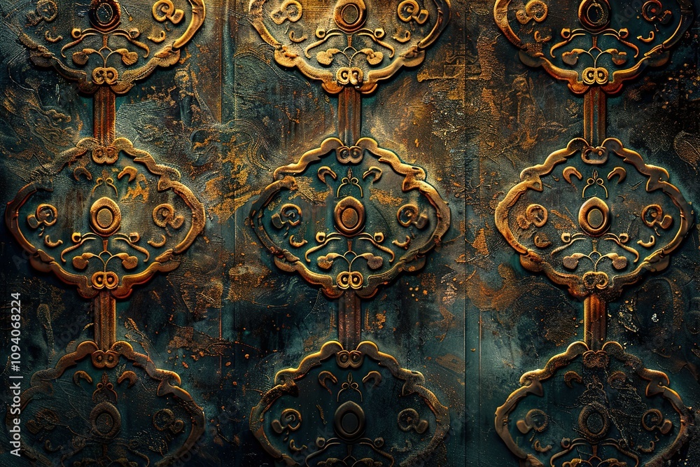 A pattern of gold and blue metal with a lot of detail A pattern of gold and blue metal with a lot of detail