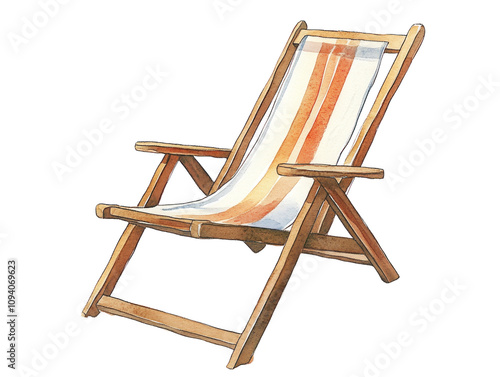 Relaxing Wooden Deck Chair with Striped Fabric