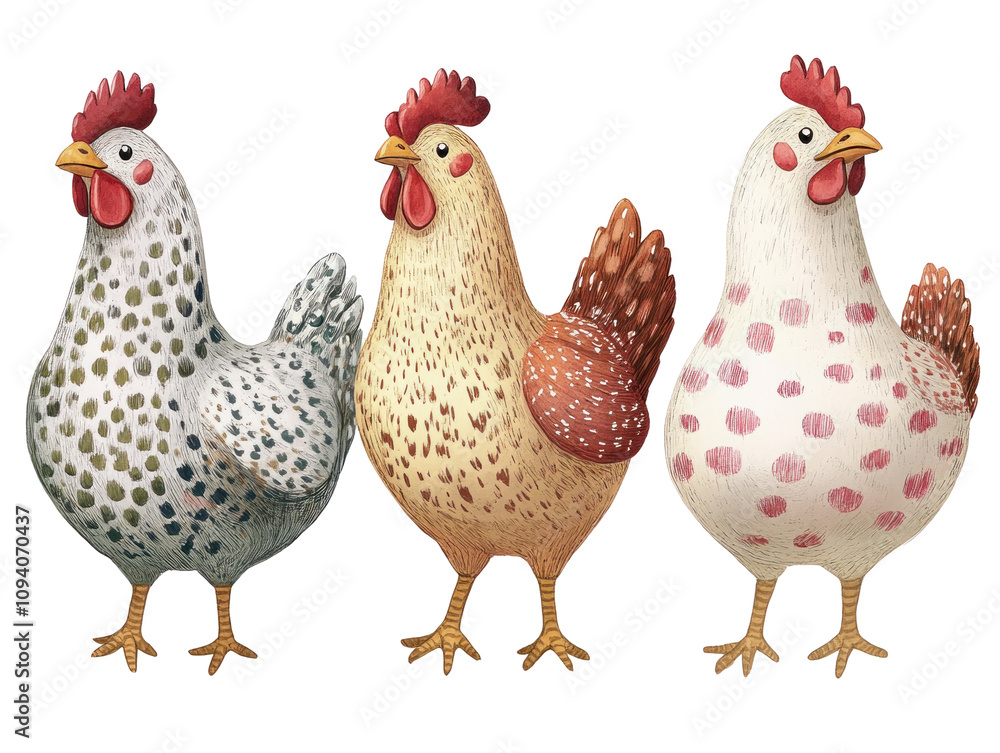 Colorful Cartoon Chickens in Various Patterns Colorful Cartoon Chickens in Various Patterns