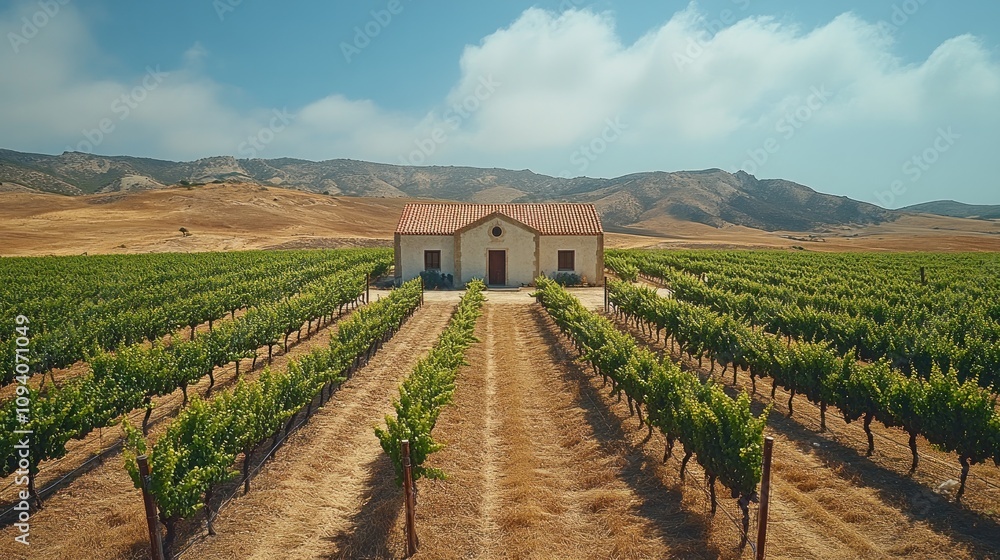 Naklejka premium Vineyard House in Rural Landscape