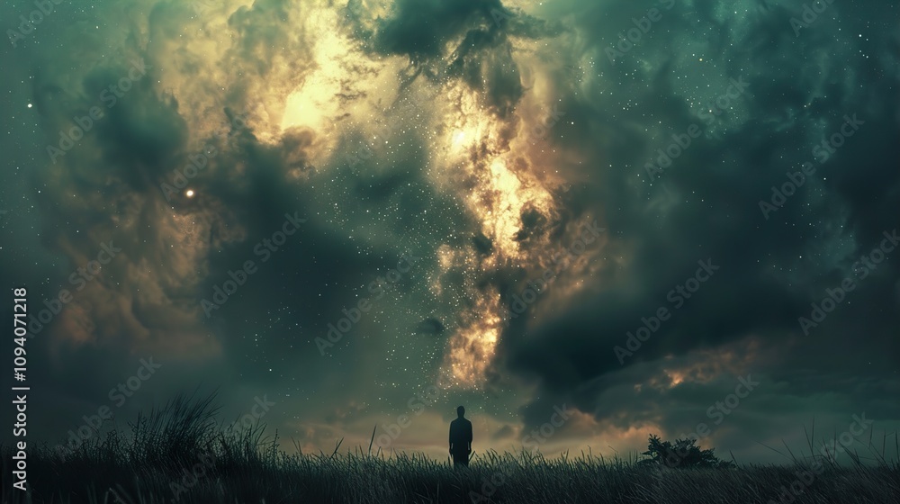 Silhouette of a Person Gazing at the Starry Night Sky Silhouette of a Person Gazing at the Starry Night Sky