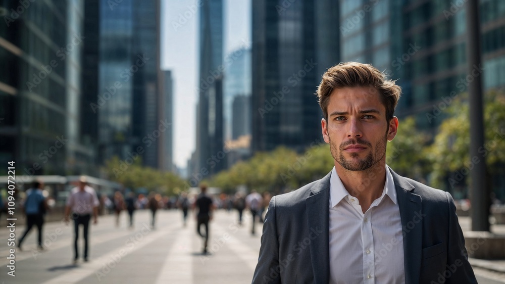 portrait of a businessman, Professional Person in Business Attire Walking Briskly in Focus with Blurred Urban Backdrop of Skyscrapers and Busy Streets for Corporate, Business, and City Lifestyle Image portrait of a businessman, Professional Person in Business Attire Walking Briskly in Focus with Blurred Urban Backdrop of Skyscrapers and Busy Streets for Corporate, Business, and City Lifestyle Image