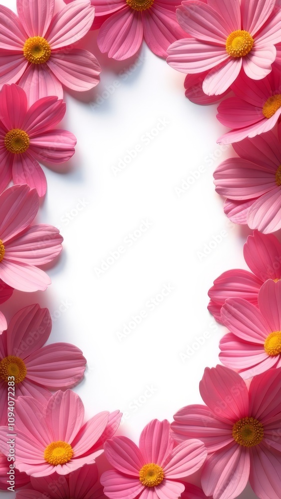 A white background with pink flowers in the foreground A white background with pink flowers in the foreground