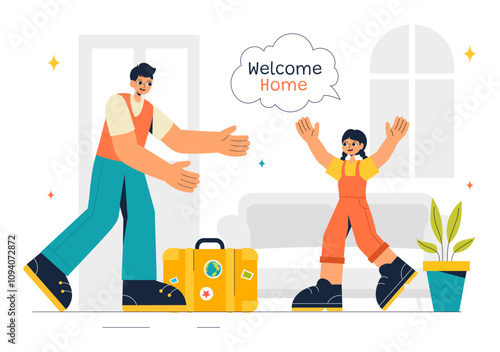 Homecoming Vector Illustration featuring a Joyous Moment of Reunion, Welcoming Someone Back Home in a Flat Style Cartoon Background