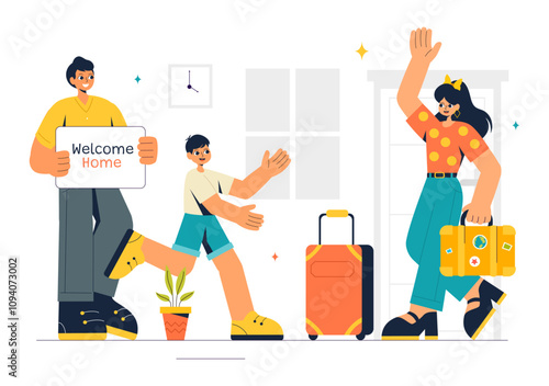 Homecoming Vector Illustration featuring a Joyous Moment of Reunion, Welcoming Someone Back Home in a Flat Style Cartoon Background