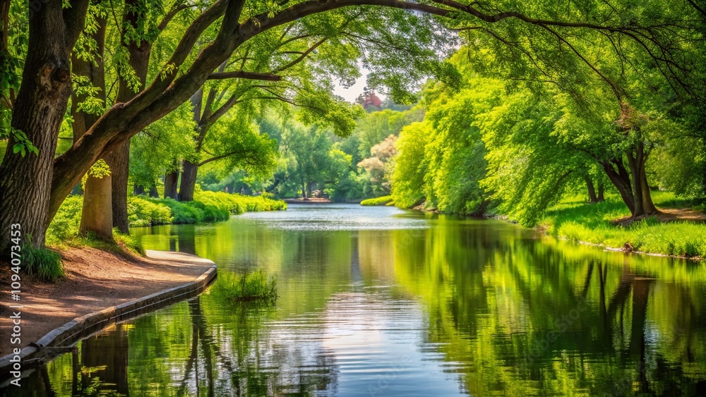 Tranquil Shallow Entrance to the Charles River at a Serene Bend in the Charles River Peninsula Park Surrounded by Lush Greenery and Soft Bokeh Effect in the Background Tranquil Shallow Entrance to the Charles River at a Serene Bend in the Charles River Peninsula Park Surrounded by Lush Greenery and Soft Bokeh Effect in the Background