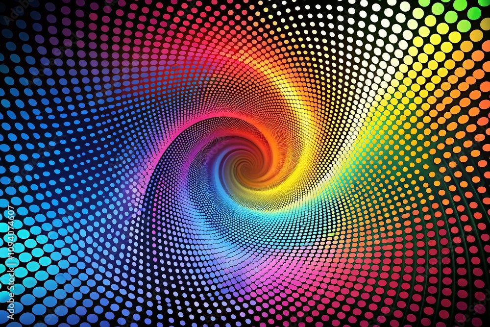 Obraz premium Trendy Vortex Dotted Illusion Shape for Modern Design Elements, Logos, Tattoos, and Abstract Backgrounds with Copy Space for Creative Projects and Print Media