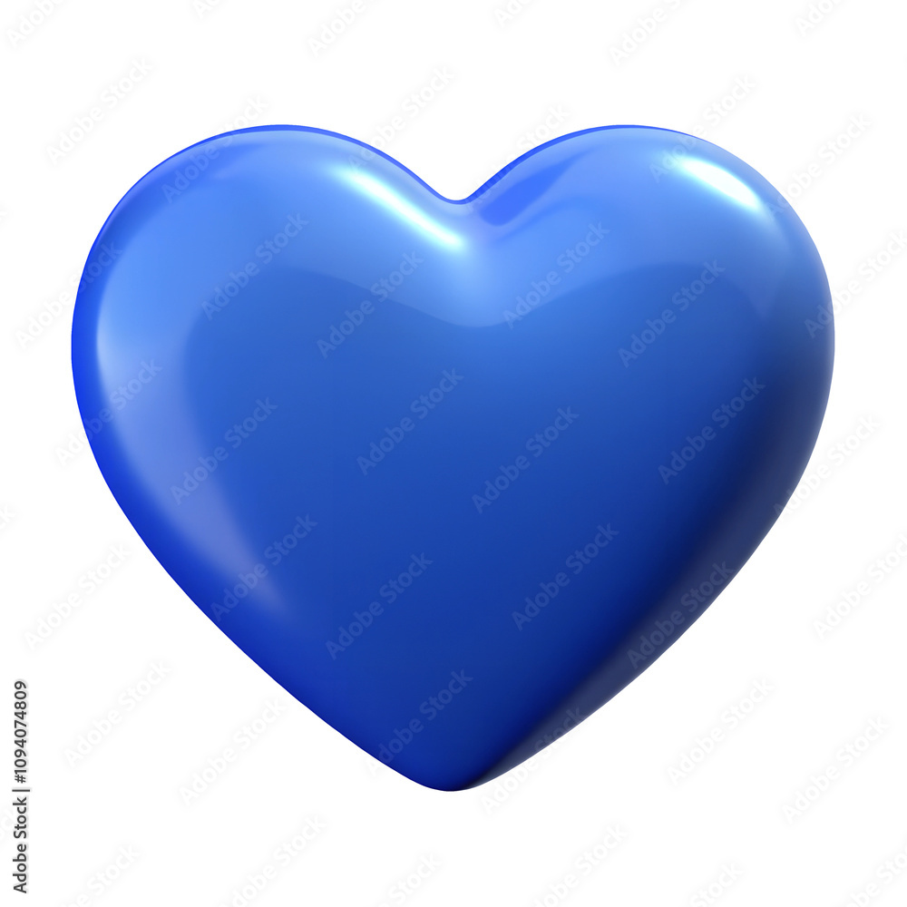 Fototapeta premium blue heart 3d render icon in cartoon plastic style minimal isolated on transparent white background, clipping path