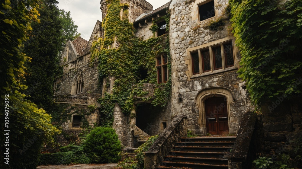 Majestic Old Stone Castle with Lush Greenery Majestic Old Stone Castle with Lush Greenery