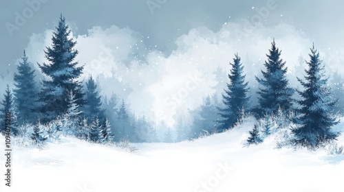 Wallpaper Mural A winter background with a snowy landscape, featuring fir trees covered in frost, and a blank space for text to create a Merry Christmas and Happy New Year greeting card Torontodigital.ca