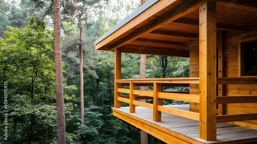 Wooden Cabin Balcony Forest View Wooden Cabin Balcony Forest View