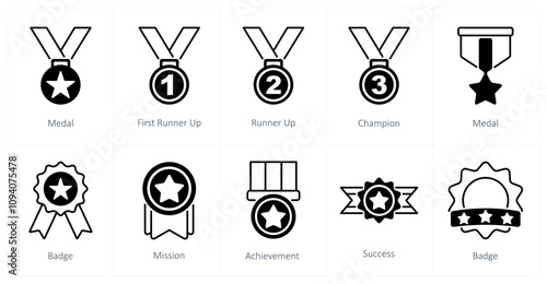 A set of 10 award icons as medal, first runner up, runner up
