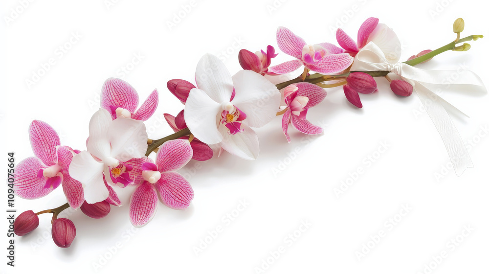 Obraz premium Delicate pink and white orchid stem, exuding serenity and elegance
