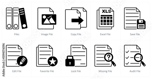 A set of 10 files icons as files, image file, copy file