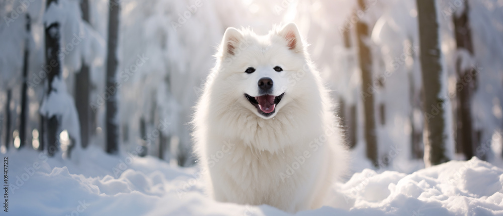 A beautiful white snow dog with black eyes and mouth, exuding a striking contrast against its snowy surroundings.
A beautiful white snow dog with black eyes and mouth, exuding a striking contrast against its snowy surroundings.