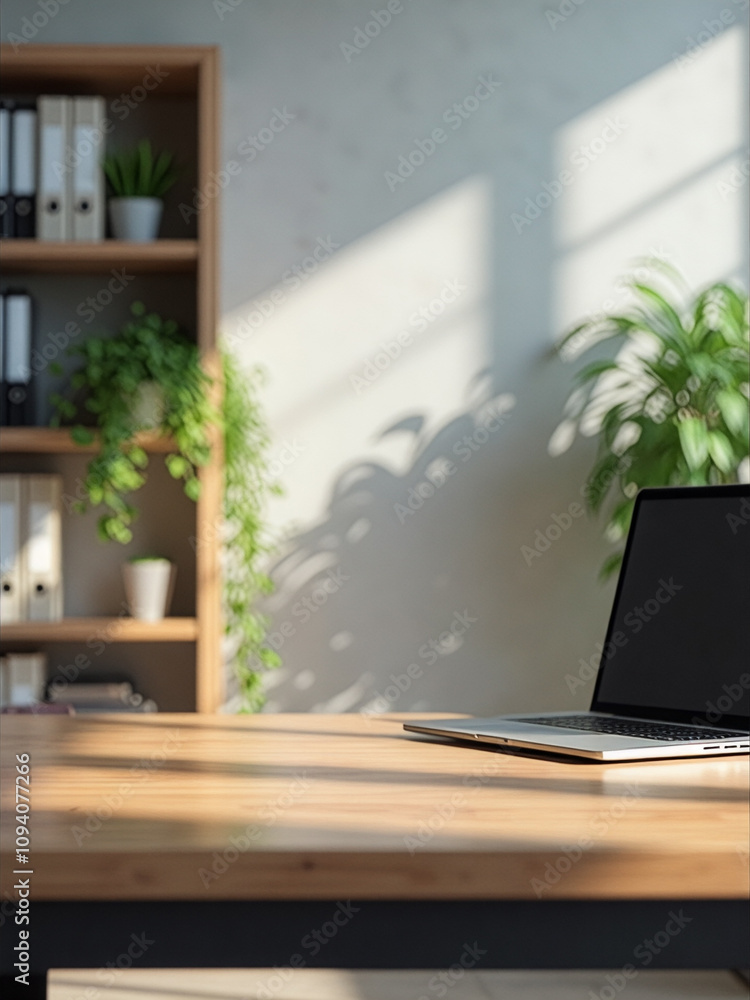 Laptop on a wooden desk Laptop on a wooden desk