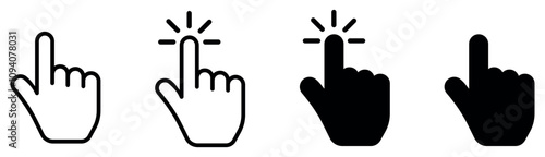 Hand pointer cursor icons set. Clicking finger, pointing hand clicks icons. Vector illustration