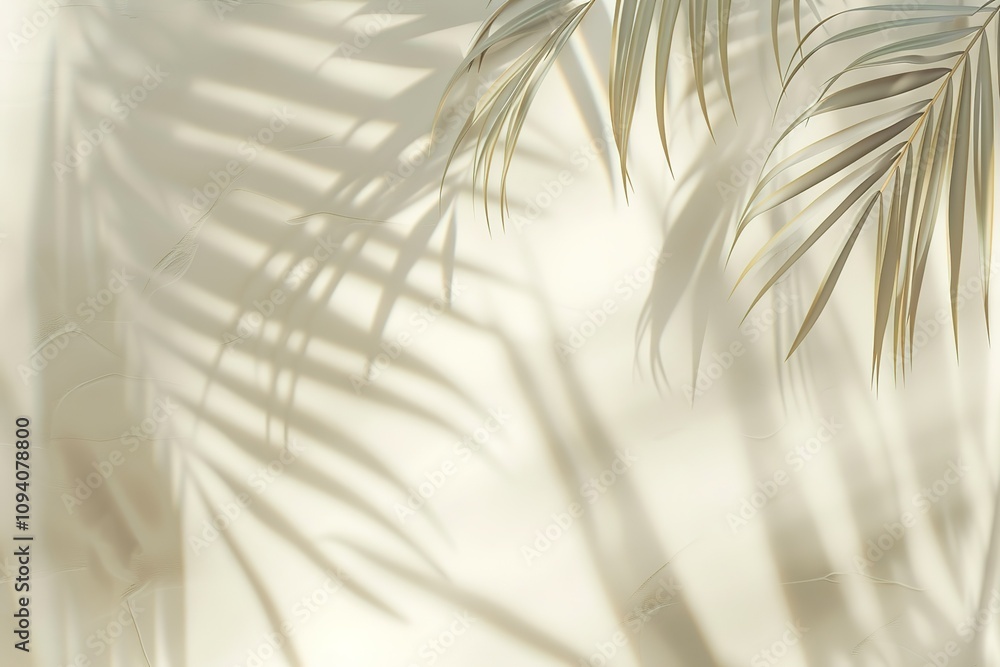 Obraz premium A palm tree casts a shadow on a white background